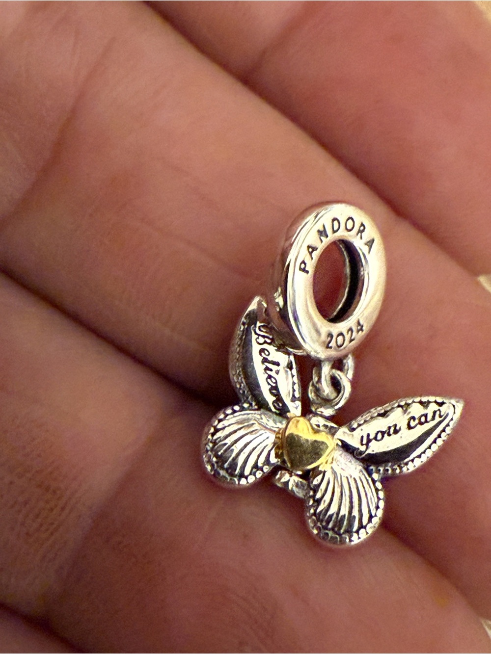 Pandora Blue Enamel Butterfly Charm with Gold Heart - Picture 5 of 6